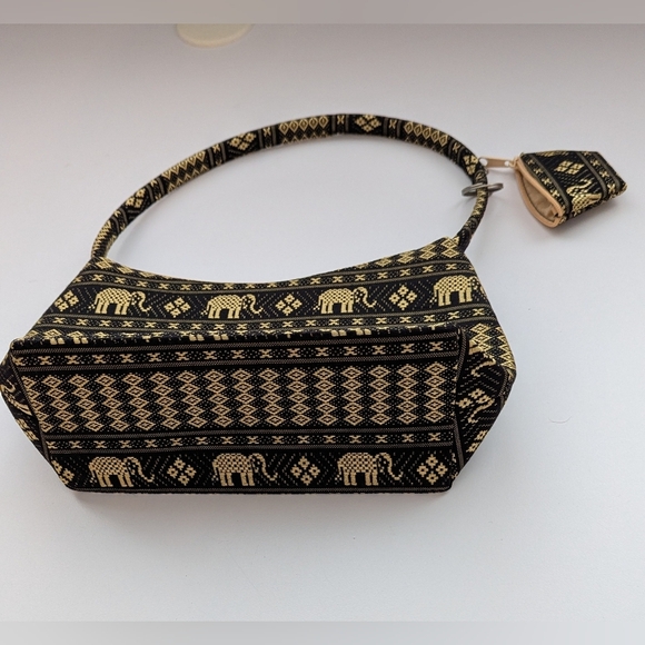 Elegant Black & Gold Elephant & Diamond Patternex Hard Shell Bag/Purse - Picture 9 of 11